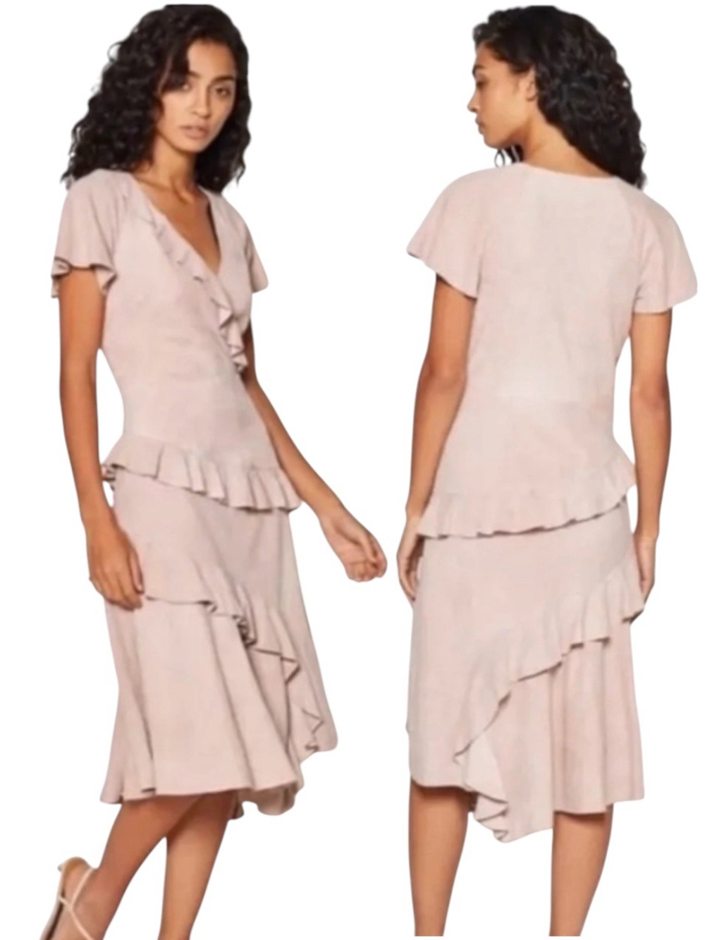 NWT Joie Orita Pink Suede Romantic Ruffle Boho Chic Western Desert Midi Dress 12
